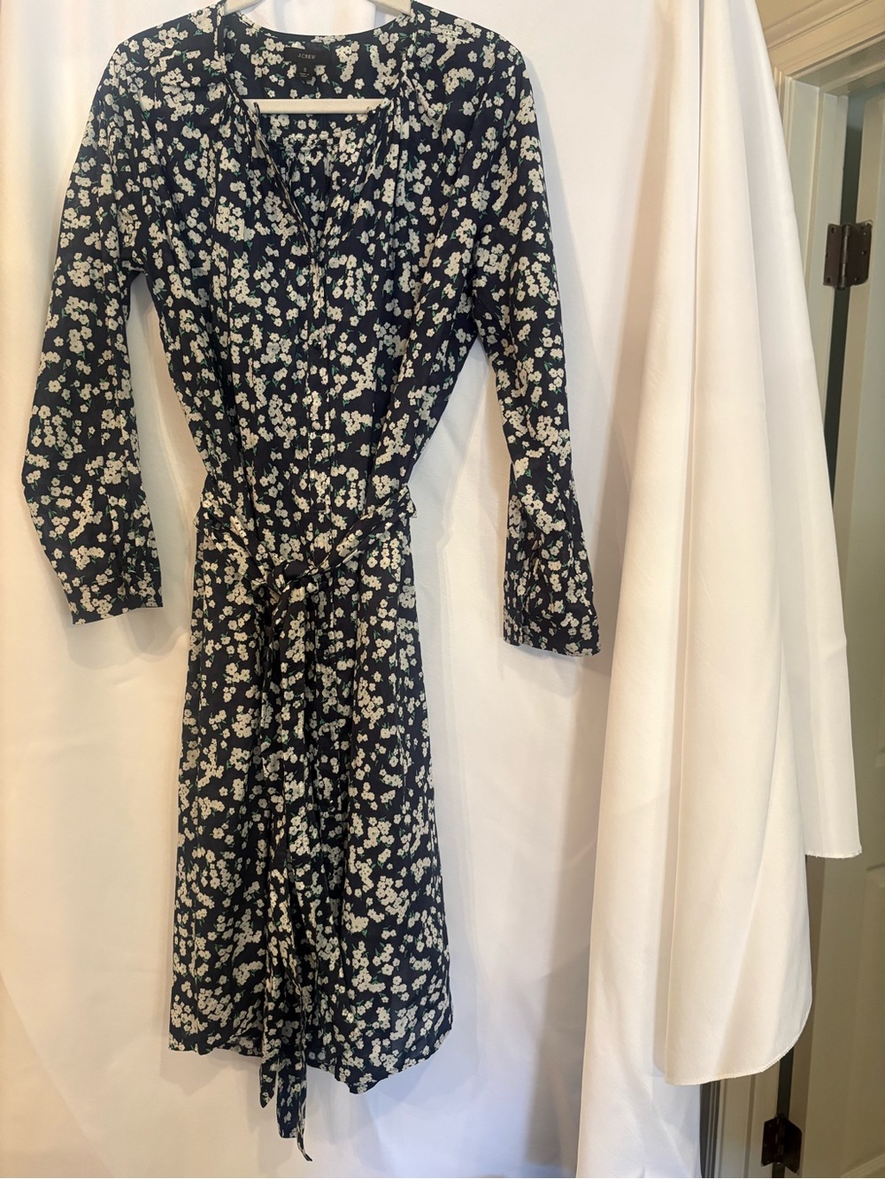 Floral Midi Dress - Navy with White Daisy Print with ties